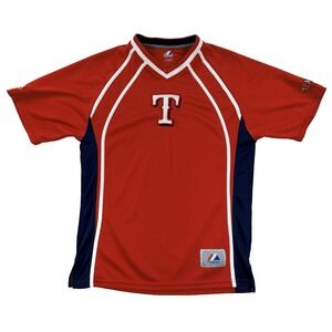 Mens Majestic Texas Rangers Pullover Jersey Shirt MLB Red V Neck Size Small